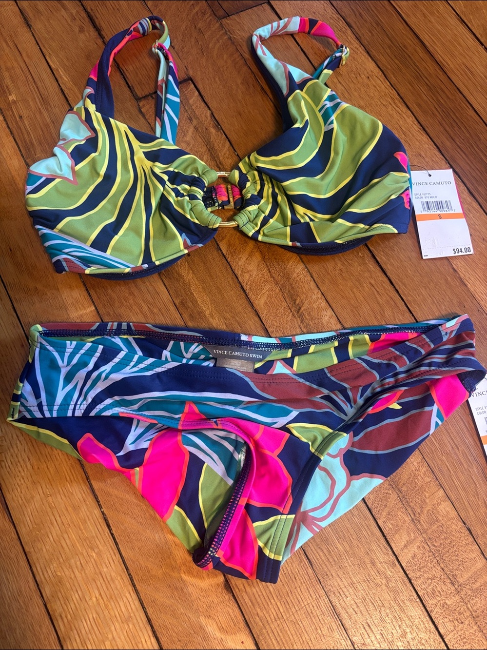 Vince Camuto Navy Multi Floral Underwire Bikini Set NWT